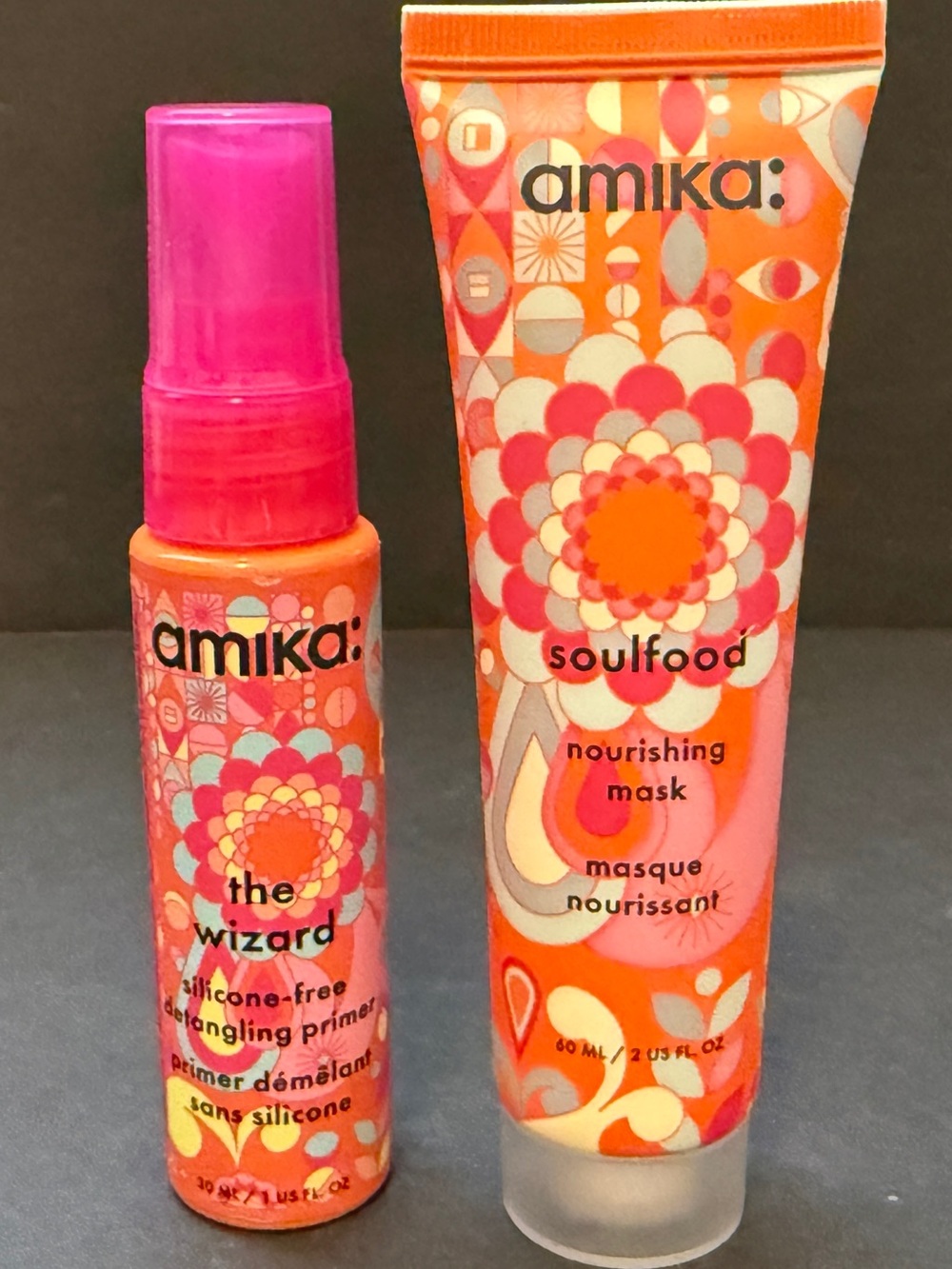 Amika Hair Care Travel Duo: Soulfood Mask 2oz & The Wizard Primer 1oz NEW